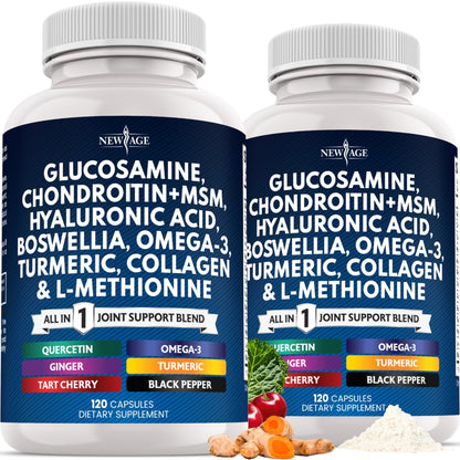 Glucosamine Chondroitin, MSM, Turmeric Curcumin, Collagen, Hyaluronic Acid, Omega 3 – Health Supplement for Men & Women – 240 Count - dailyvitalstore