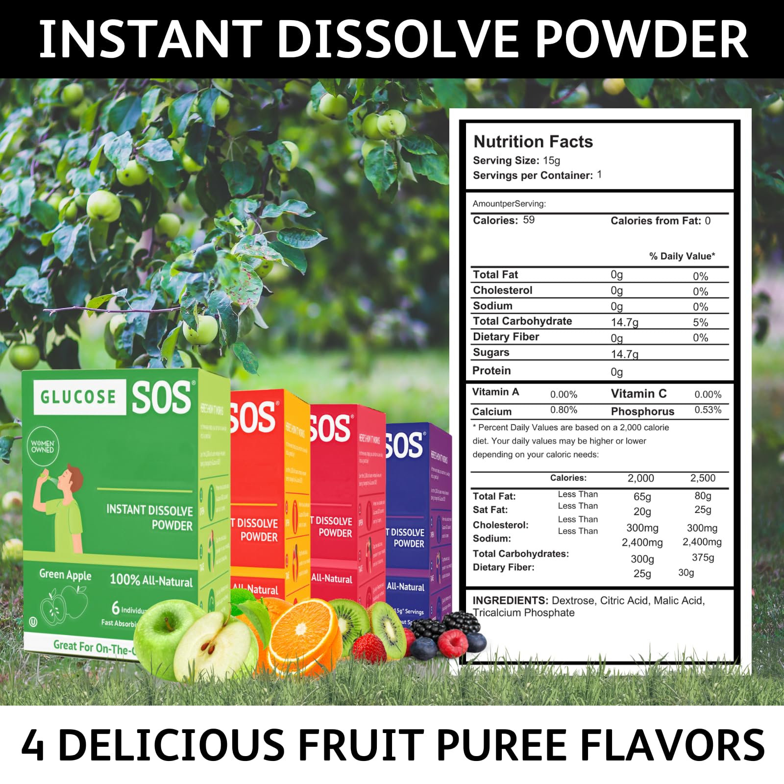 Glucose SOS Glucose Powder Packets with Natural Dextrose, Fast-Absorption That Instantly Dissolves in Your Mouth with No Water Needed, Sweet & Tangy 12 Servings - dailyvitalstore