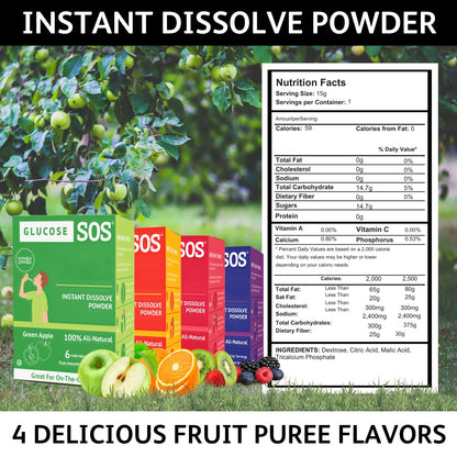 Glucose SOS Glucose Powder Packets with Natural Dextrose, Fast-Absorption That Instantly Dissolves in Your Mouth with No Water Needed, Sweet & Tangy 12 Servings - dailyvitalstore
