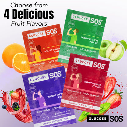 Glucose SOS Glucose Powder Packets with Natural Dextrose, Fast-Absorption That Instantly Dissolves in Your Mouth with No Water Needed, Sweet & Tangy 12 Servings - dailyvitalstore