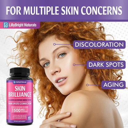 Glutathione Capsules - 1,500mcg L-Glutathione Supplement with Vitamin C - Skin Tone Enhancer - Targets Dark Spots & Acne Marks - Antioxidant Supplement for Beauty & Health Support - 60 Skin Pills - dailyvitalstore