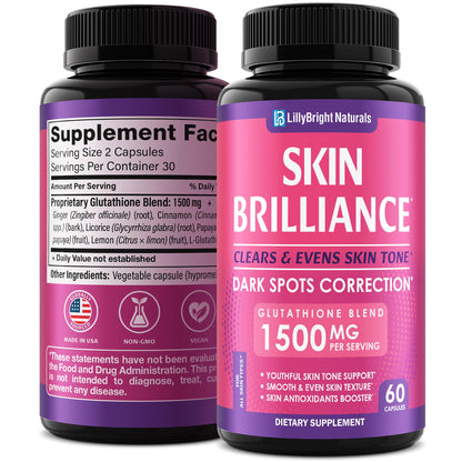 Glutathione Capsules - 1,500mcg L-Glutathione Supplement with Vitamin C - Skin Tone Enhancer - Targets Dark Spots & Acne Marks - Antioxidant Supplement for Beauty & Health Support - 60 Skin Pills - dailyvitalstore