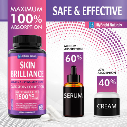 Glutathione Capsules - 1,500mcg L-Glutathione Supplement with Vitamin C - Skin Tone Enhancer - Targets Dark Spots & Acne Marks - Antioxidant Supplement for Beauty & Health Support - 60 Skin Pills - dailyvitalstore