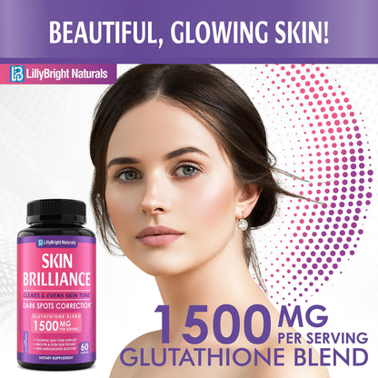 Glutathione Capsules - 1,500mcg L-Glutathione Supplement with Vitamin C - Skin Tone Enhancer - Targets Dark Spots & Acne Marks - Antioxidant Supplement for Beauty & Health Support - 60 Skin Pills - dailyvitalstore