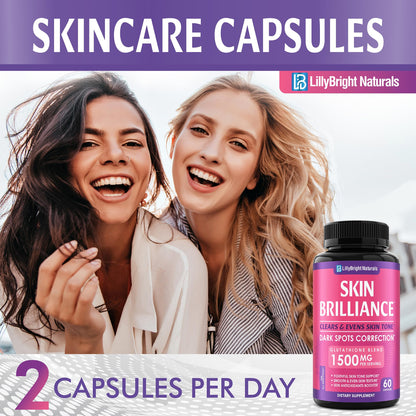 Glutathione Capsules - 1,500mcg L-Glutathione Supplement with Vitamin C - Skin Tone Enhancer - Targets Dark Spots & Acne Marks - Antioxidant Supplement for Beauty & Health Support - 60 Skin Pills - dailyvitalstore