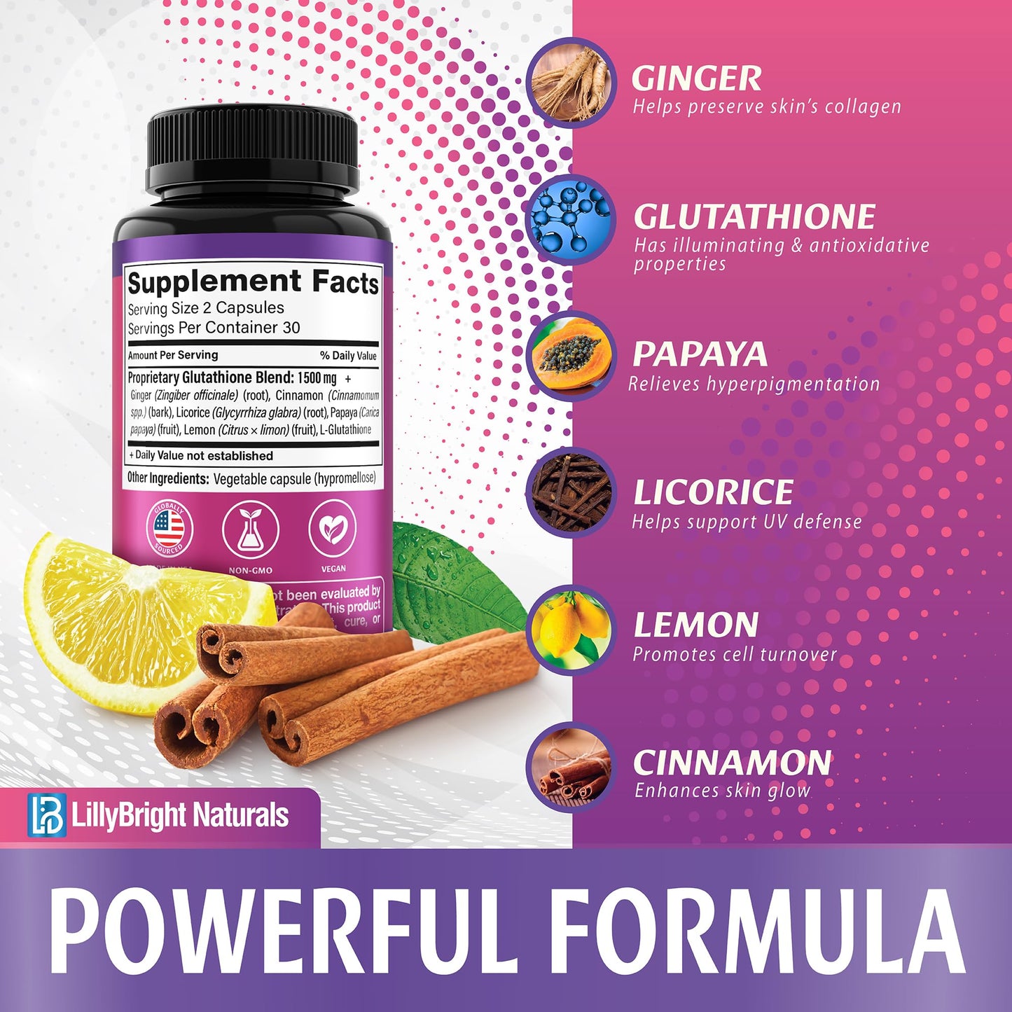 Glutathione Capsules - 1,500mcg L-Glutathione Supplement with Vitamin C - Skin Tone Enhancer - Targets Dark Spots & Acne Marks - Antioxidant Supplement for Beauty & Health Support - 60 Skin Pills - dailyvitalstore