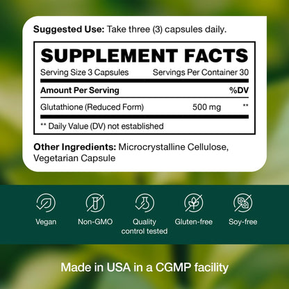 Glutathione Supplement Capsule - Strongest DNA Verified Glutathione Reduced - Vegan Friendly, Non GMO, Gluten & Soy Free - dailyvitalstore