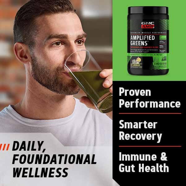 GNC AMP Amplified Greens Superfoods Performance Blend - Vegan Athlete Superfood Drink - Blueberry Pomegranate - 9.9 Oz (30 Servings) - dailyvitalstore