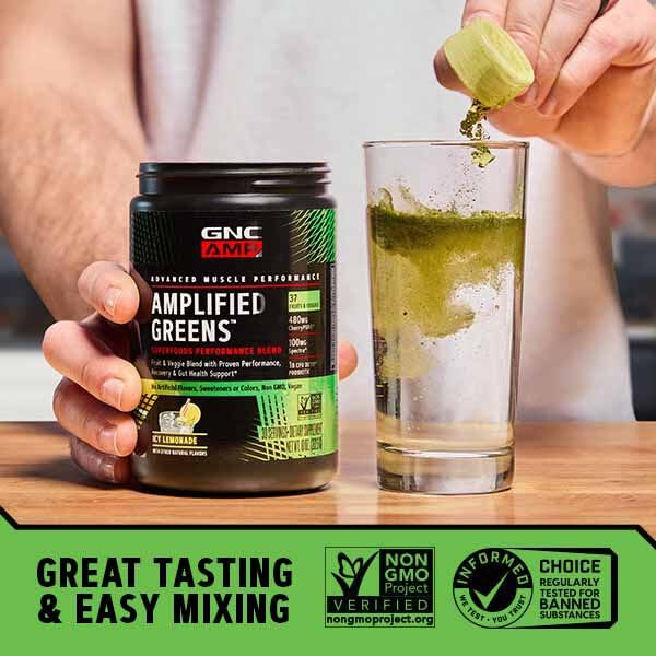 GNC AMP Amplified Greens Superfoods Performance Blend - Vegan Athlete Superfood Drink - Blueberry Pomegranate - 9.9 Oz (30 Servings) - dailyvitalstore