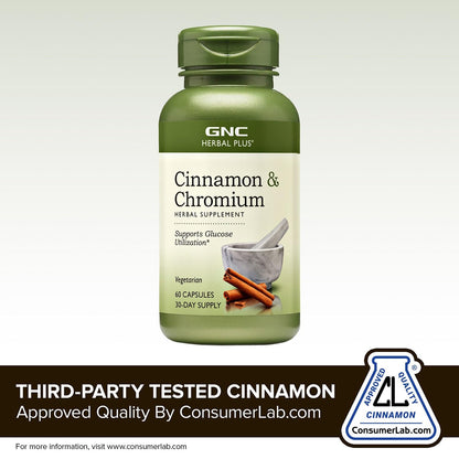 GNC Herbal Plus Cinnamon & Chromium Supplement, Vegetarian 30 Servings - dailyvitalstore