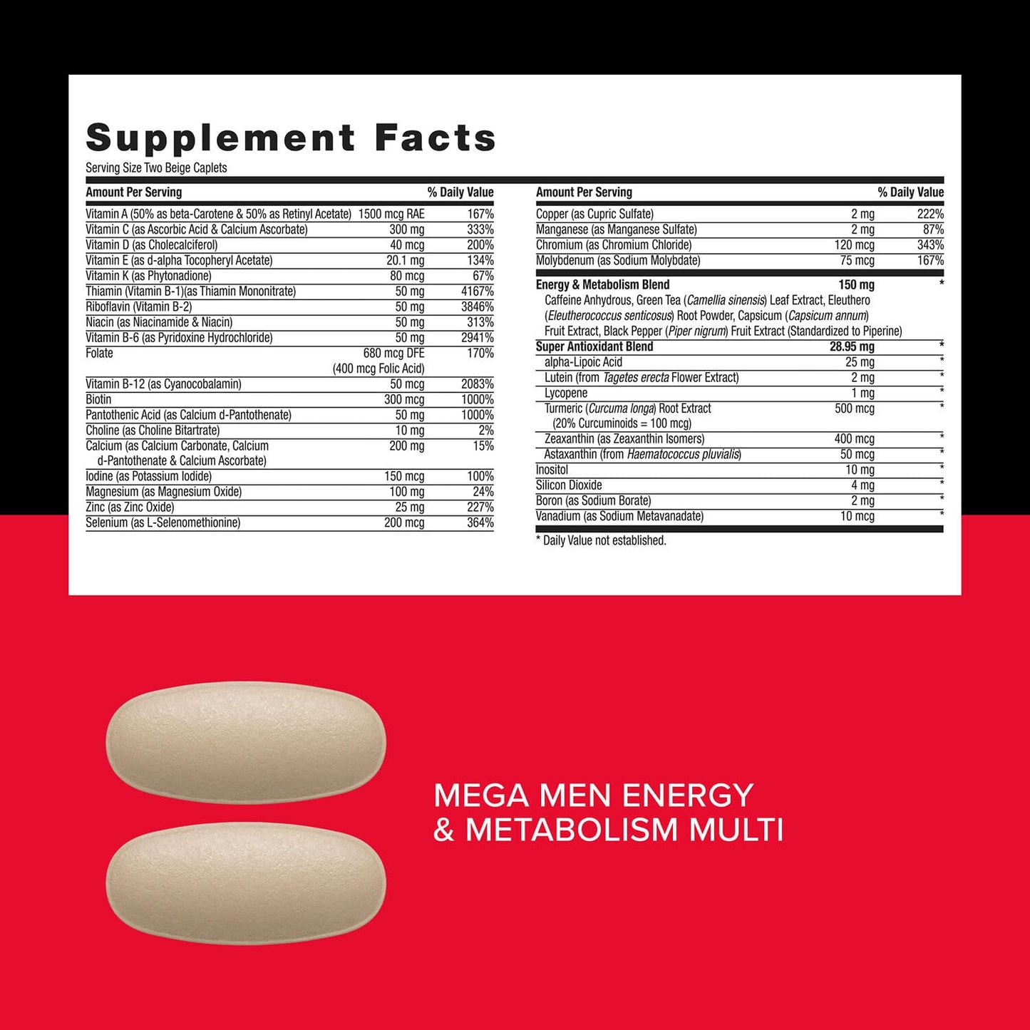 GNC Mega Men Energy and Metabolism Vitapak Program, Convenient, Complete Nutrition, 5 Products in 1 Packet, Calorie Burn, Thermogenic, 300mg Caffeine, 30 Daily Packs - dailyvitalstore