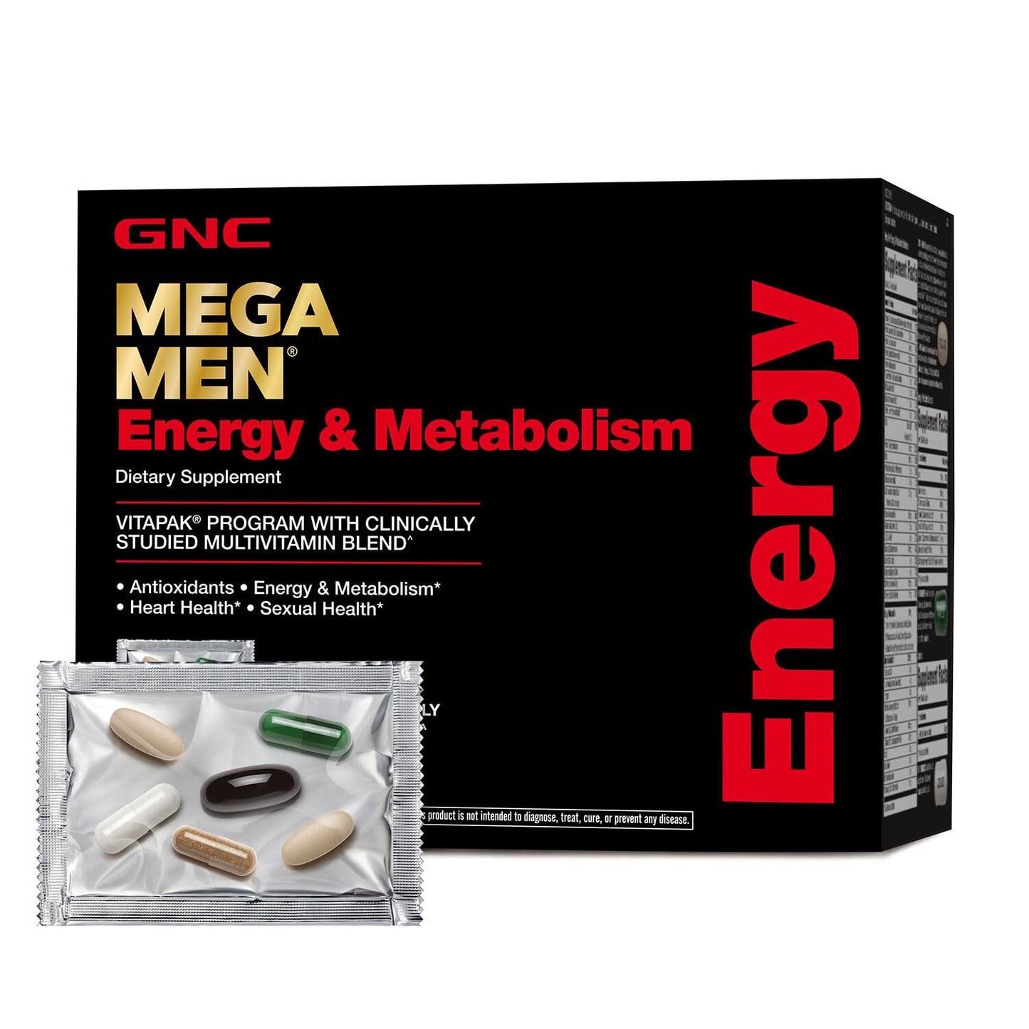 GNC Mega Men Energy and Metabolism Vitapak Program, Convenient, Complete Nutrition, 5 Products in 1 Packet, Calorie Burn, Thermogenic, 300mg Caffeine, 30 Daily Packs - dailyvitalstore