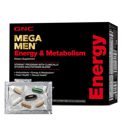 GNC Mega Men Energy and Metabolism Vitapak Program, Convenient, Complete Nutrition, 5 Products in 1 Packet, Calorie Burn, Thermogenic, 300mg Caffeine, 30 Daily Packs - dailyvitalstore