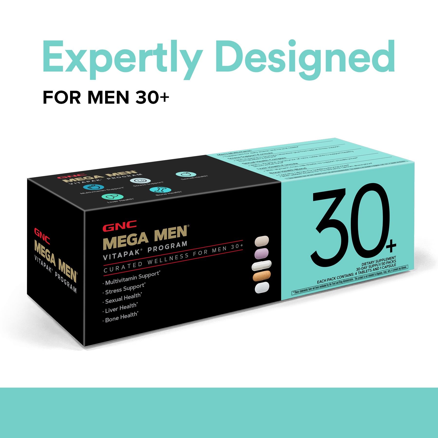 GNC Men's 30+ Vitapak Program | 5-in-1 Daily Multivitamins and Minerals | Supports Healthy Bones and Stress Relief | 30 Servings - dailyvitalstore