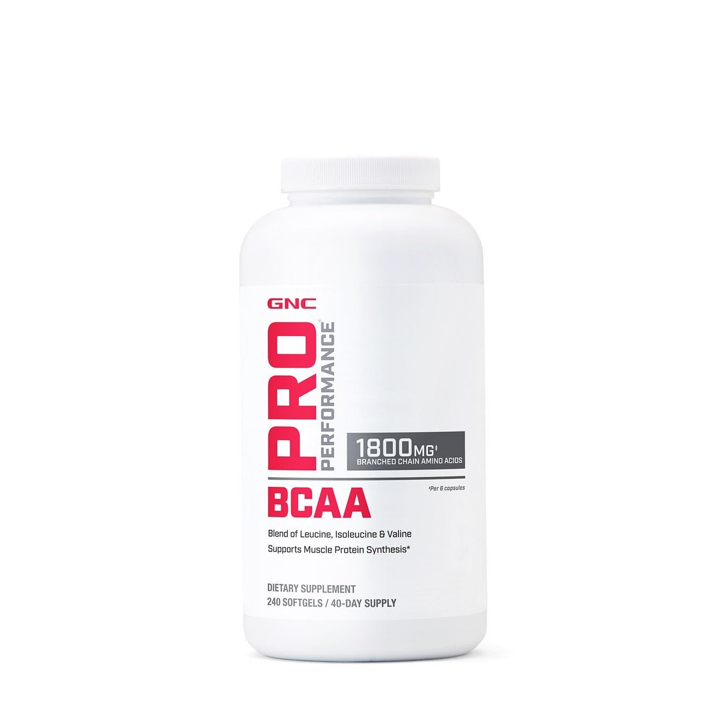 GNC Pro Performance BCAA 1.8g, 3rd Party Tested Supplement for Men & Women, Branched Chain Amino Acids, Essential Amino Acids Supports Muscle Protein Synthesis, 240 Softgels, 40 SVG - dailyvitalstore