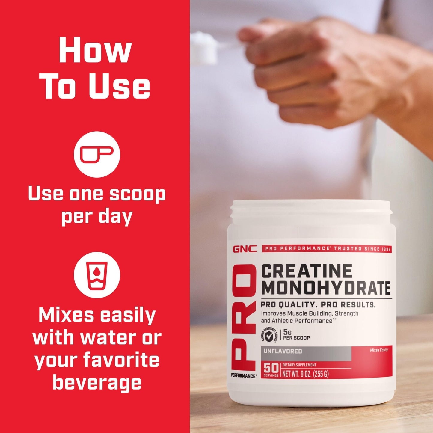 GNC Pro Performance Creatine Monohydrate Powder for Women & Men, 5g Creatine Per Serving, Muscle Building, Energy Production, Endurance, Performance, 50 Servings - dailyvitalstore