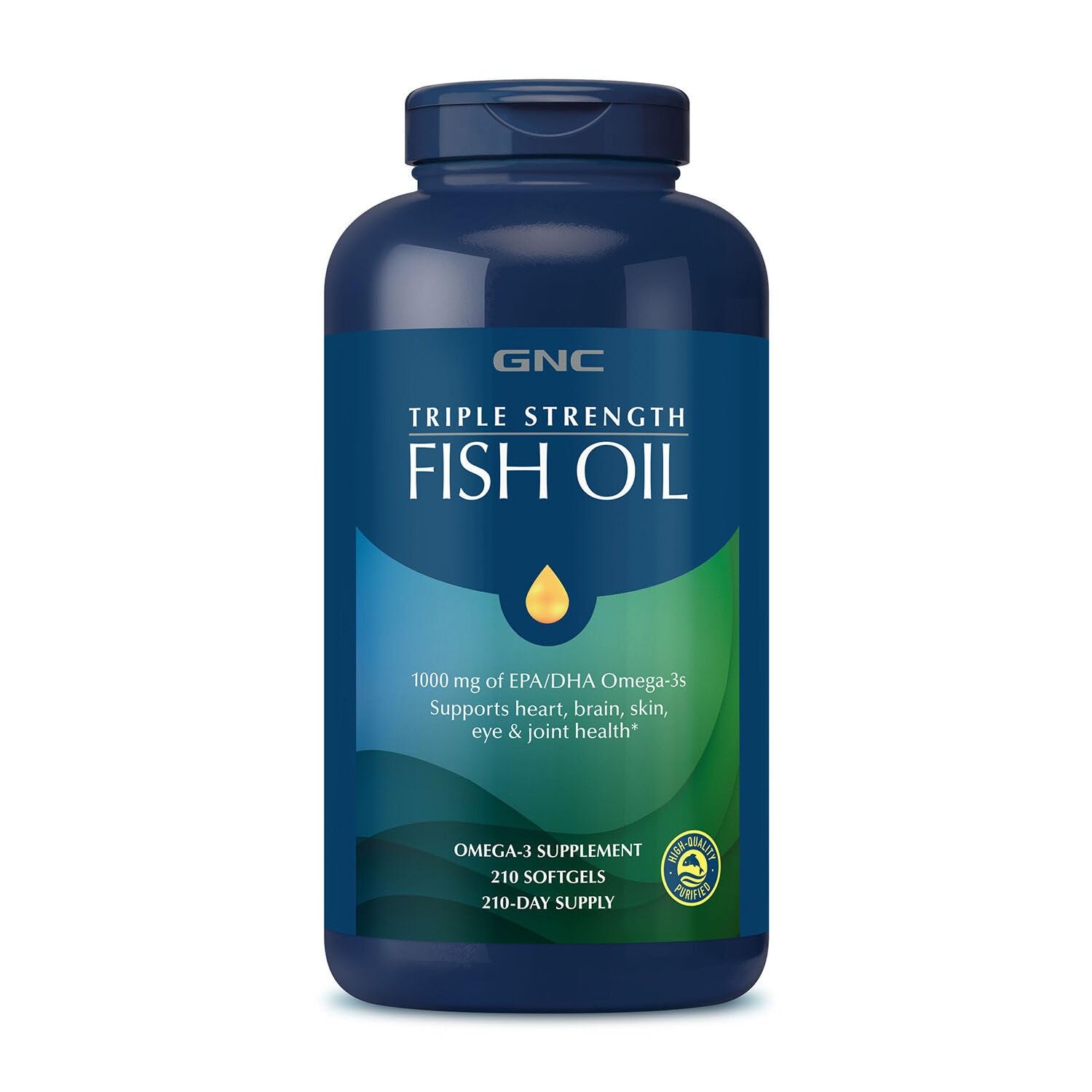 GNC Triple Strength Fish Oil Omega 3 Supplement, 1000mg EPA and DHA, Supports Heart, , Skin, Eye and Joint Health, 210 Softgels - dailyvitalstore