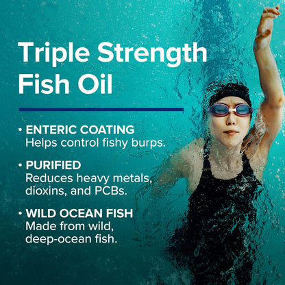 GNC Triple Strength Fish Oil Omega 3 Supplement, 1000mg EPA and DHA, Supports Heart, , Skin, Eye and Joint Health, 210 Softgels - dailyvitalstore