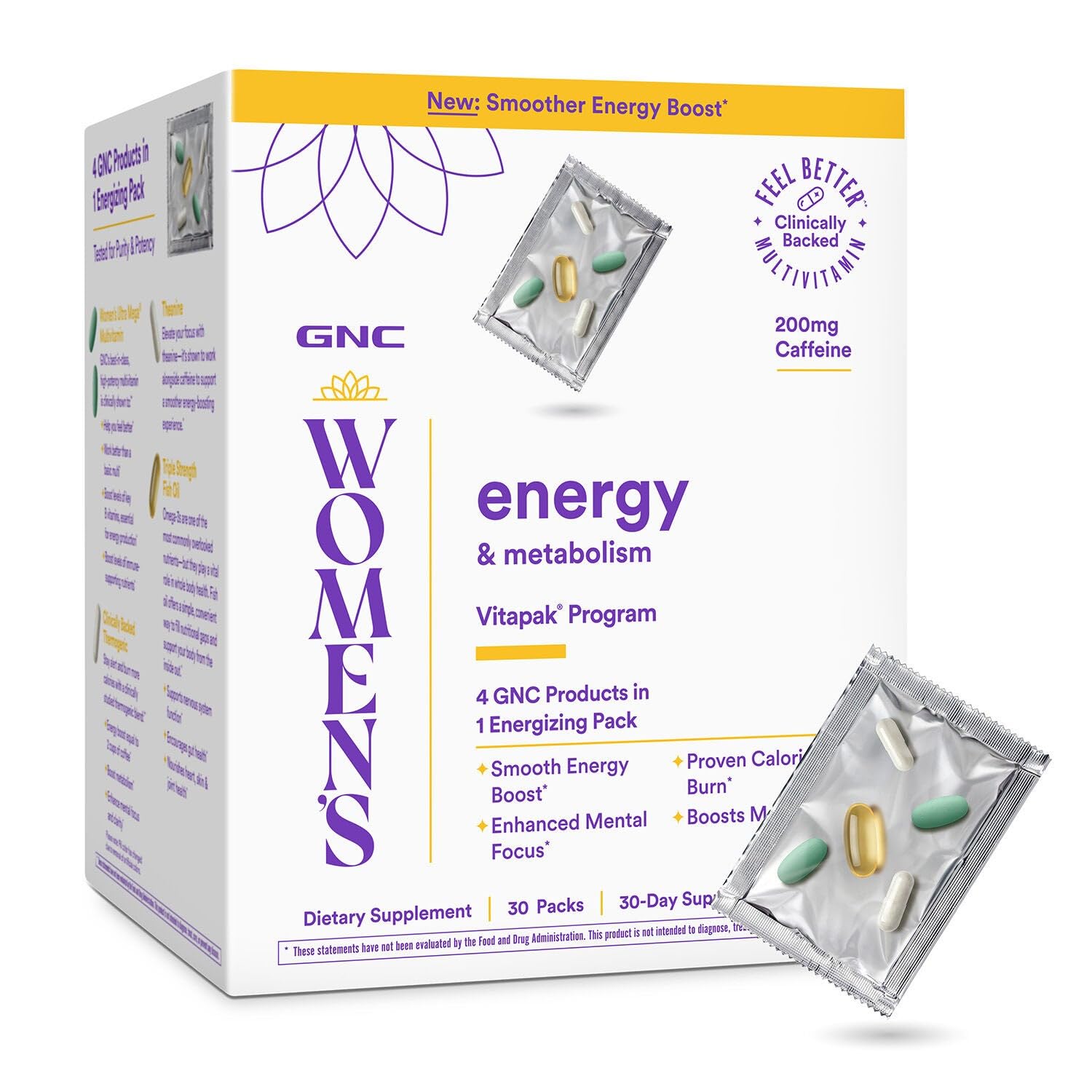 GNC Women's Energy and Metabolism Vitapak Program - Multivitamin Pack for Women - Female Energy Complex with a Clinically-Backed Thermogenic & L-Theanine - High-Potency - 1 Month Supply - dailyvitalstore