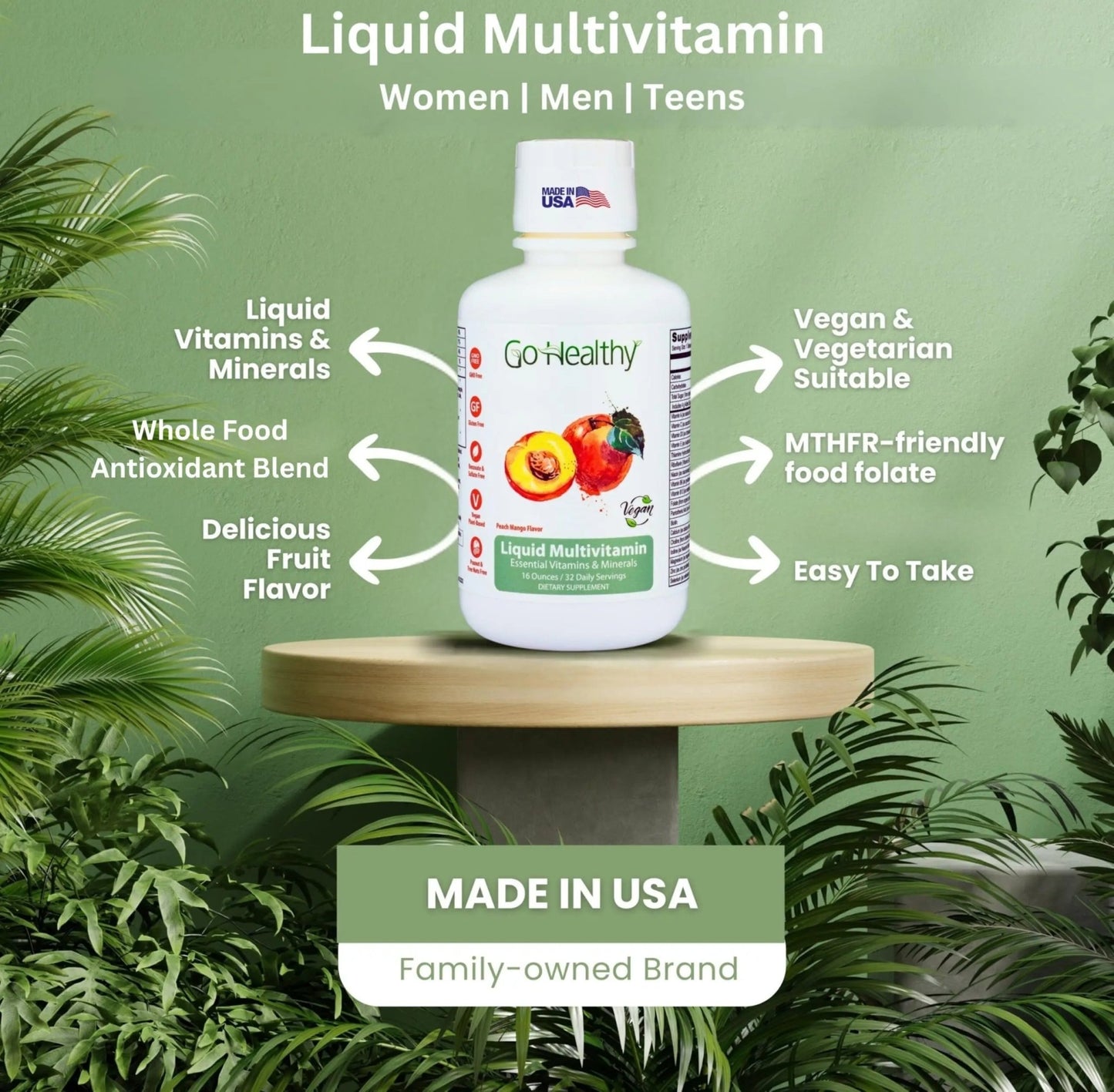 Go Healthy Liquid Vitamins for Women, Men, Teens | Vegan Vitamin & Mineral | High Absorption | Premium Liquid Multivitamin | - dailyvitalstore
