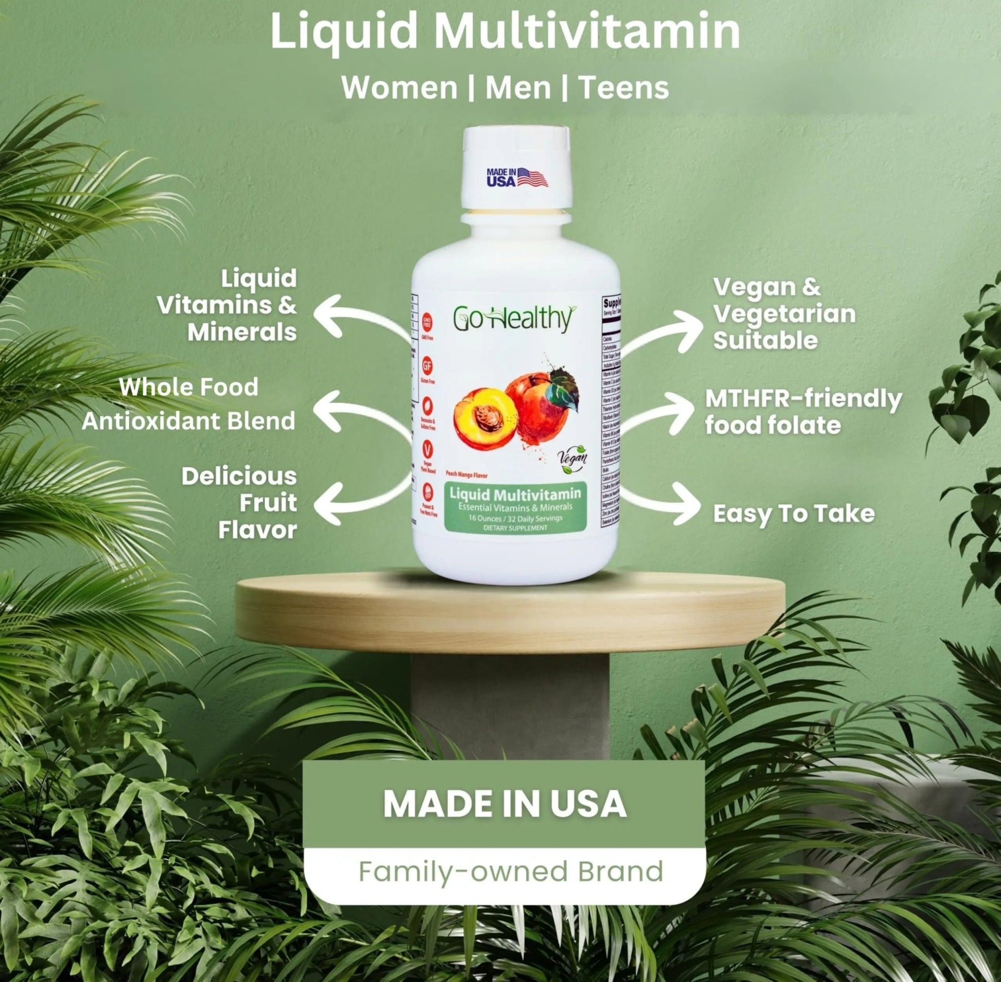 Go Healthy Liquid Vitamins for Women, Men, Teens | Vegan Vitamin & Mineral | High Absorption | Premium Liquid Multivitamin | - dailyvitalstore
