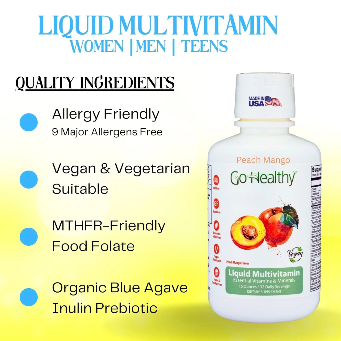 Go Healthy Liquid Vitamins for Women, Men, Teens | Vegan Vitamin & Mineral | High Absorption | Premium Liquid Multivitamin | - dailyvitalstore