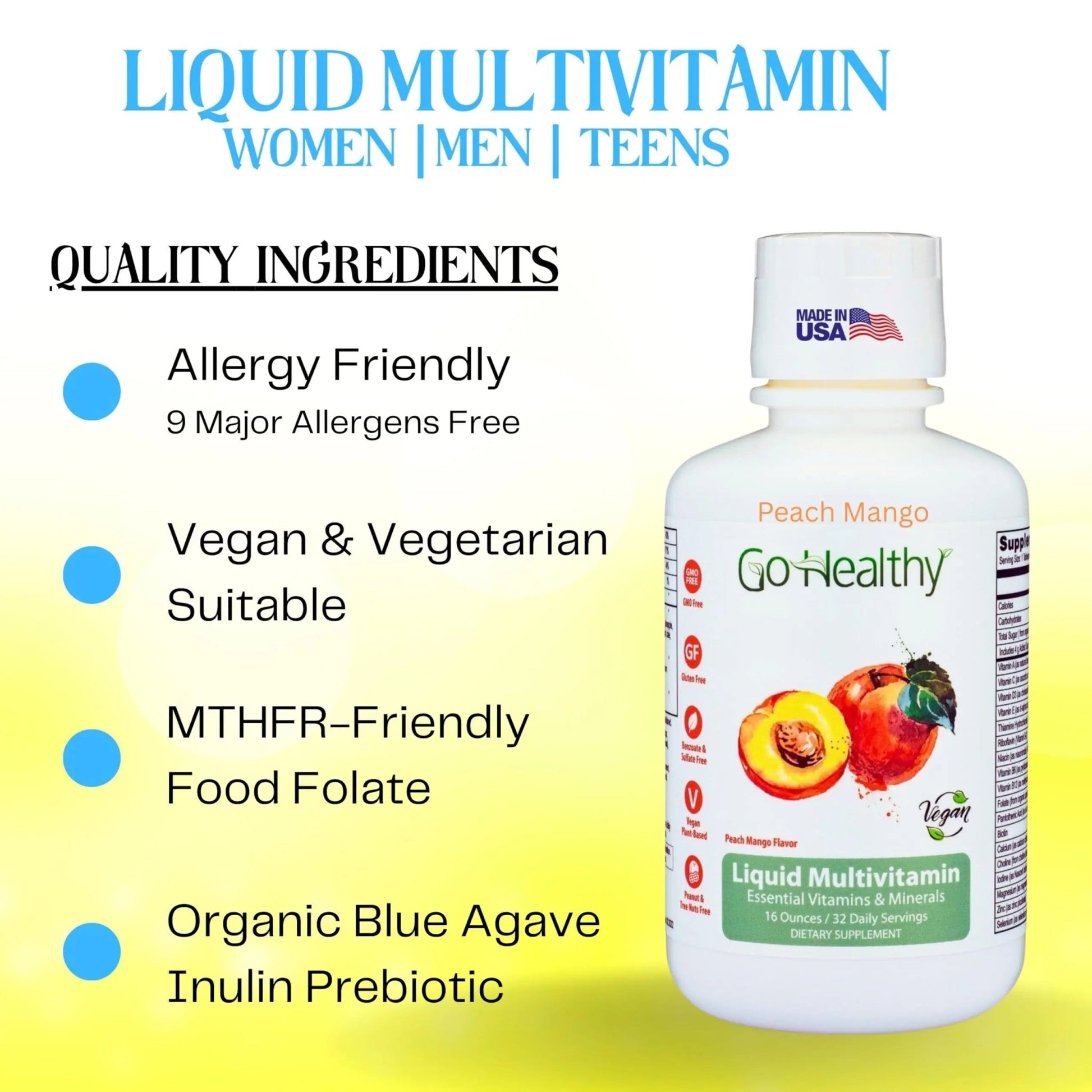 Go Healthy Liquid Vitamins for Women, Men, Teens | Vegan Vitamin & Mineral | High Absorption | Premium Liquid Multivitamin | - dailyvitalstore