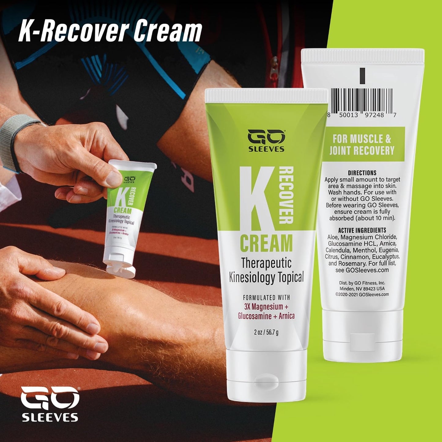 Go Sleeves Sports Recovery Cream - Concentrated Muscle and Joint Recovery Lotion – Magnesium Chloride Cream with Arnica for Muscle Pain and Stiffness from Running, Exercise, Backache – 2 Ounces - dailyvitalstore