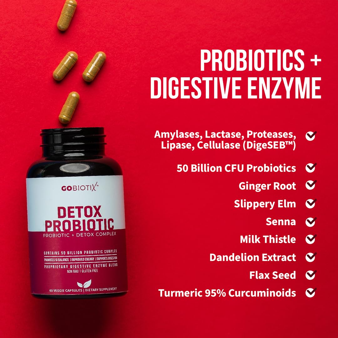GOBIOTIX Detox Probiotic Supplement for Digestive Health - Milk Thistle, Turmeric, and Dandelion Root, Enzymes for Gut Health - dailyvitalstore