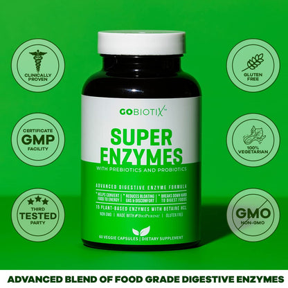 GoBiotix Digestive Enzymes Supplement with Prebiotics and Probiotics for Women and Men - Gut Health, Gluten Digestion, Lactose Absorption - dailyvitalstore