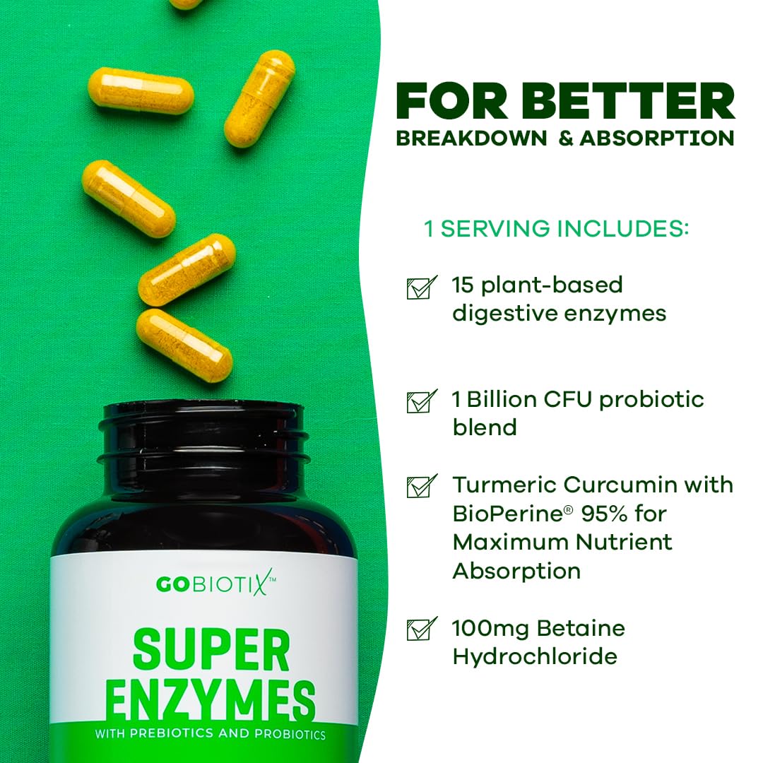 GOBIOTIX Digestive Enzymes Supplement with Prebiotics and Probiotics for Women and Men - Gut Health, Gluten Digestion, Lactose Absorption - dailyvitalstore