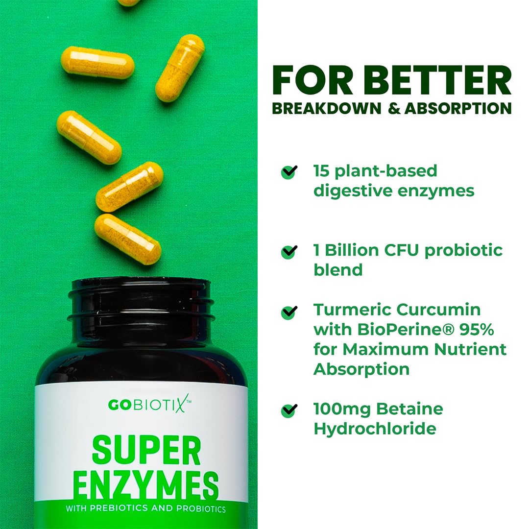 GoBiotix Digestive Enzymes Supplement with Prebiotics and Probiotics for Women and Men - Gut Health, Gluten Digestion, Lactose Absorption - dailyvitalstore