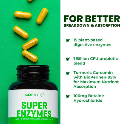 GoBiotix Digestive Enzymes Supplement with Prebiotics and Probiotics for Women and Men - Gut Health, Gluten Digestion, Lactose Absorption - dailyvitalstore