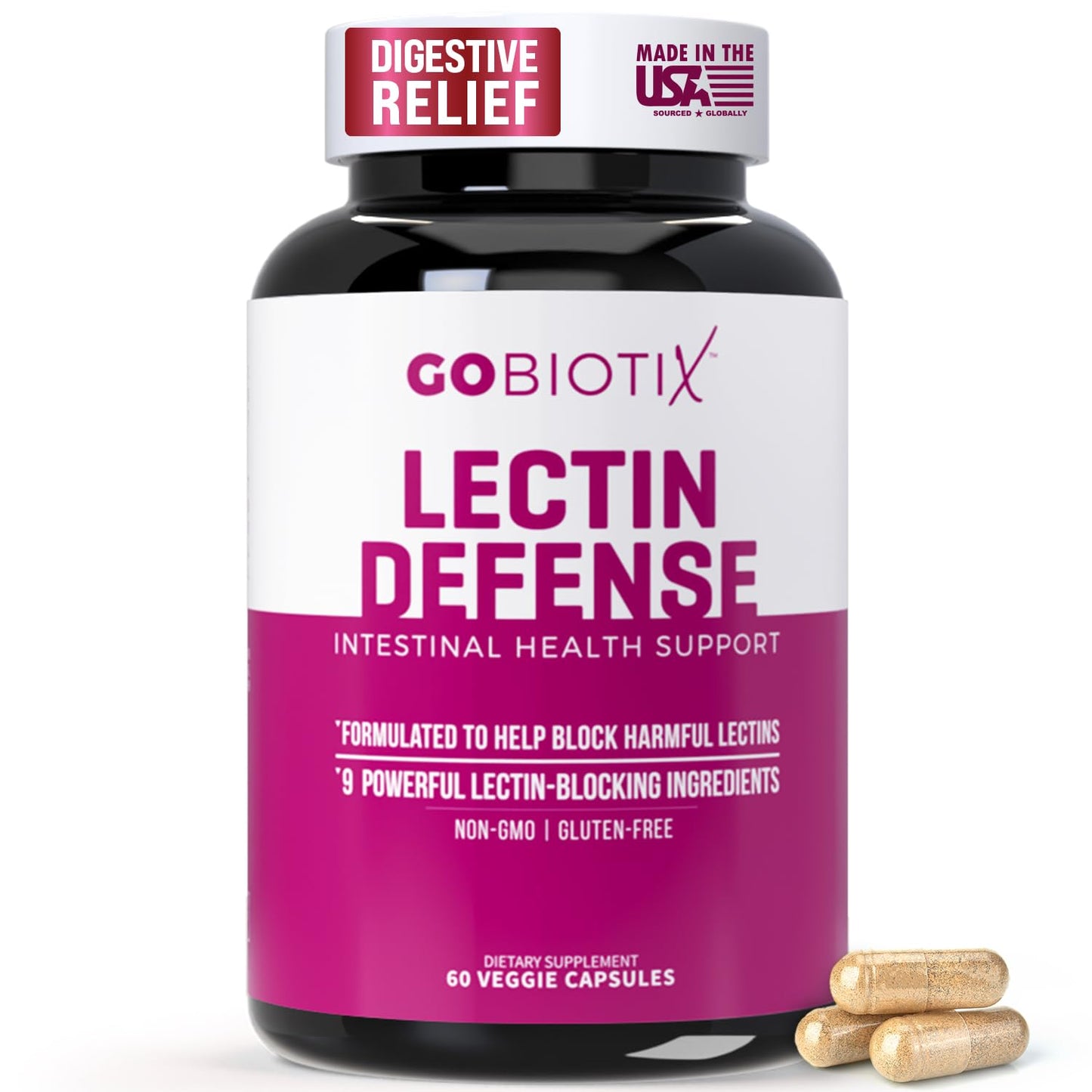 GOBIOTIX Lectin Defense - Lectin Blocker Supplement for Leaky Gut with MSM and Digestive Enzymes - Aids in Intestinal Health for Women and Men - Non-GMO - dailyvitalstore