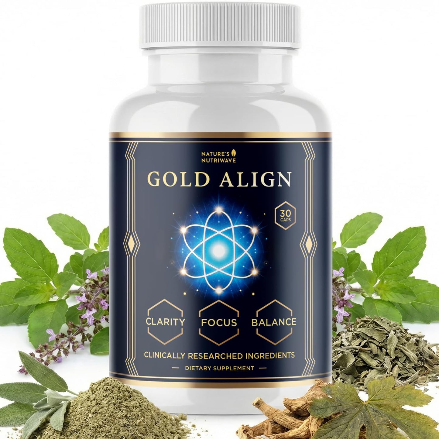 Gold Align - Holy Basil Capsules with Sage, Goldenseal, Monoatomic Gold - Herbal Supplement for Overall Health,100% Natural - Made in USA, Non-GMO, GMP-Certified - 30 Capsules, 1 Month Supply - dailyvitalstore