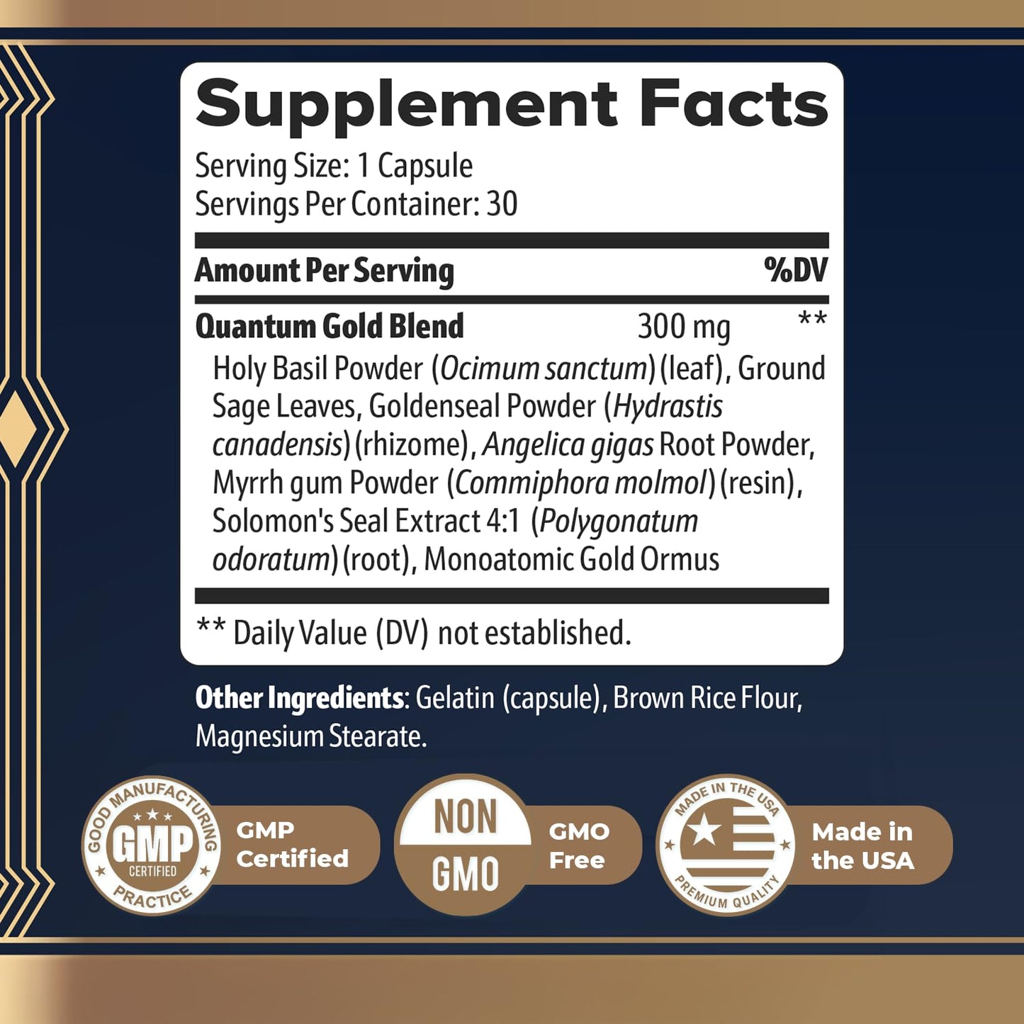 Gold Align - Holy Basil Capsules with Sage, Goldenseal, Monoatomic Gold - Herbal Supplement for Overall Health,100% Natural - Made in USA, Non-GMO, GMP-Certified - 30 Capsules, 1 Month Supply - dailyvitalstore