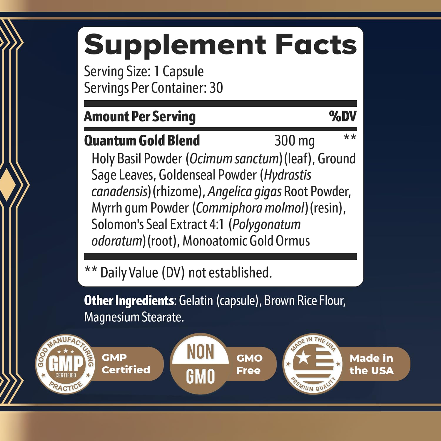 Gold Align - Holy Basil Capsules with Sage, Goldenseal, Monoatomic Gold - Herbal Supplement for Overall Health,100% Natural - Made in USA, Non-GMO, GMP-Certified - 30 Capsules, 1 Month Supply - dailyvitalstore