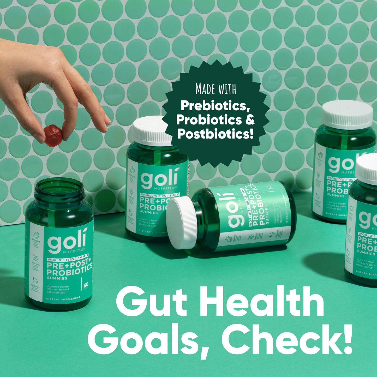Goli Pre Pro Postbiotic Gummies - Worlds First 3-in-1 Formula with DE111 Probiotics, XOS Prebiotics, MCC1849 Postbiotics - Vegan, Non-GMO, - dailyvitalstore