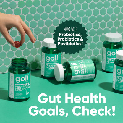 Goli Pre Pro Postbiotic Gummies - Worlds First 3-in-1 Formula with DE111 Probiotics, XOS Prebiotics, MCC1849 Postbiotics - Vegan, Non-GMO, - dailyvitalstore