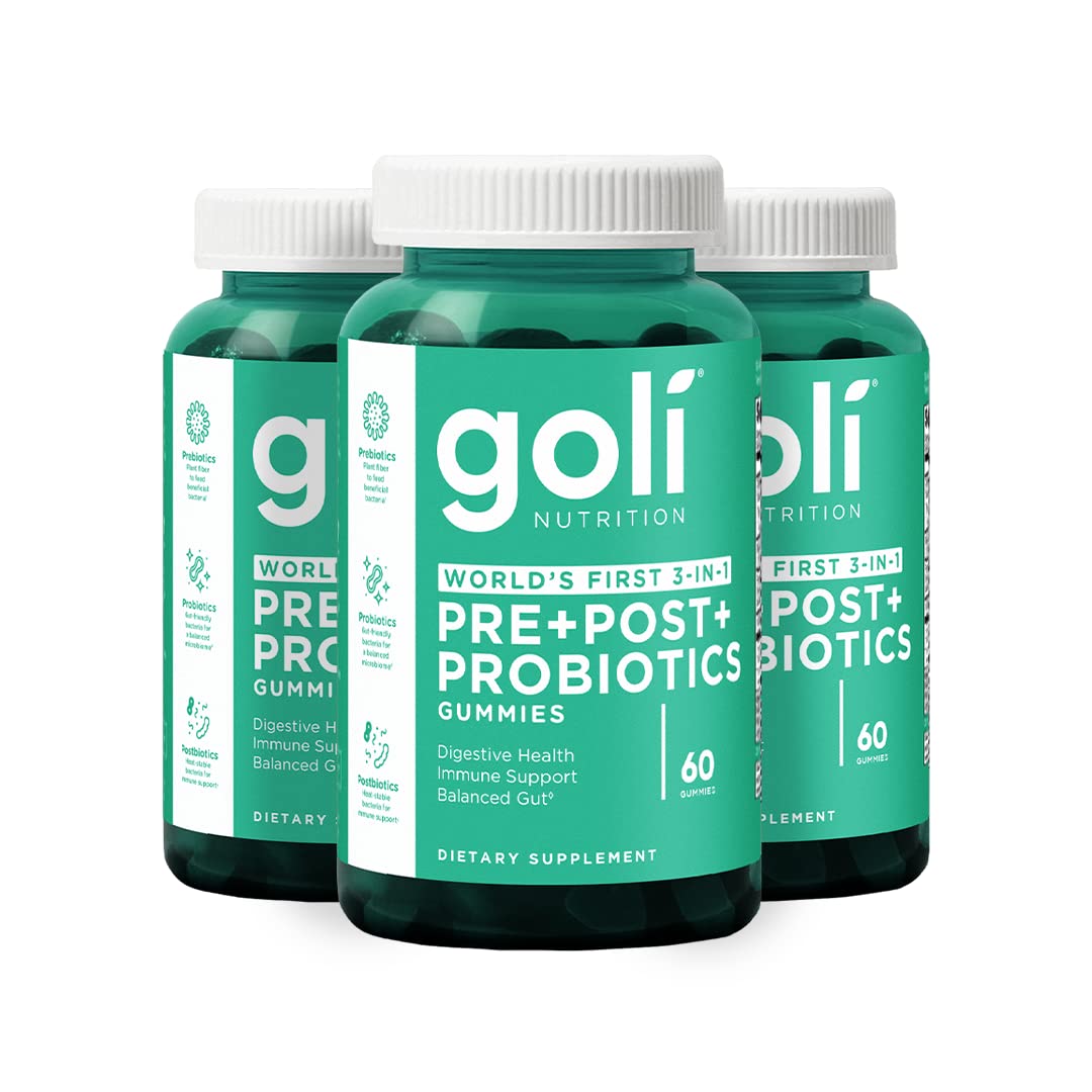Goli Pre Pro Postbiotic Gummies - Worlds First 3-in-1 Formula with DE111 Probiotics, XOS Prebiotics, MCC1849 Postbiotics - Vegan, Non-GMO, - dailyvitalstore