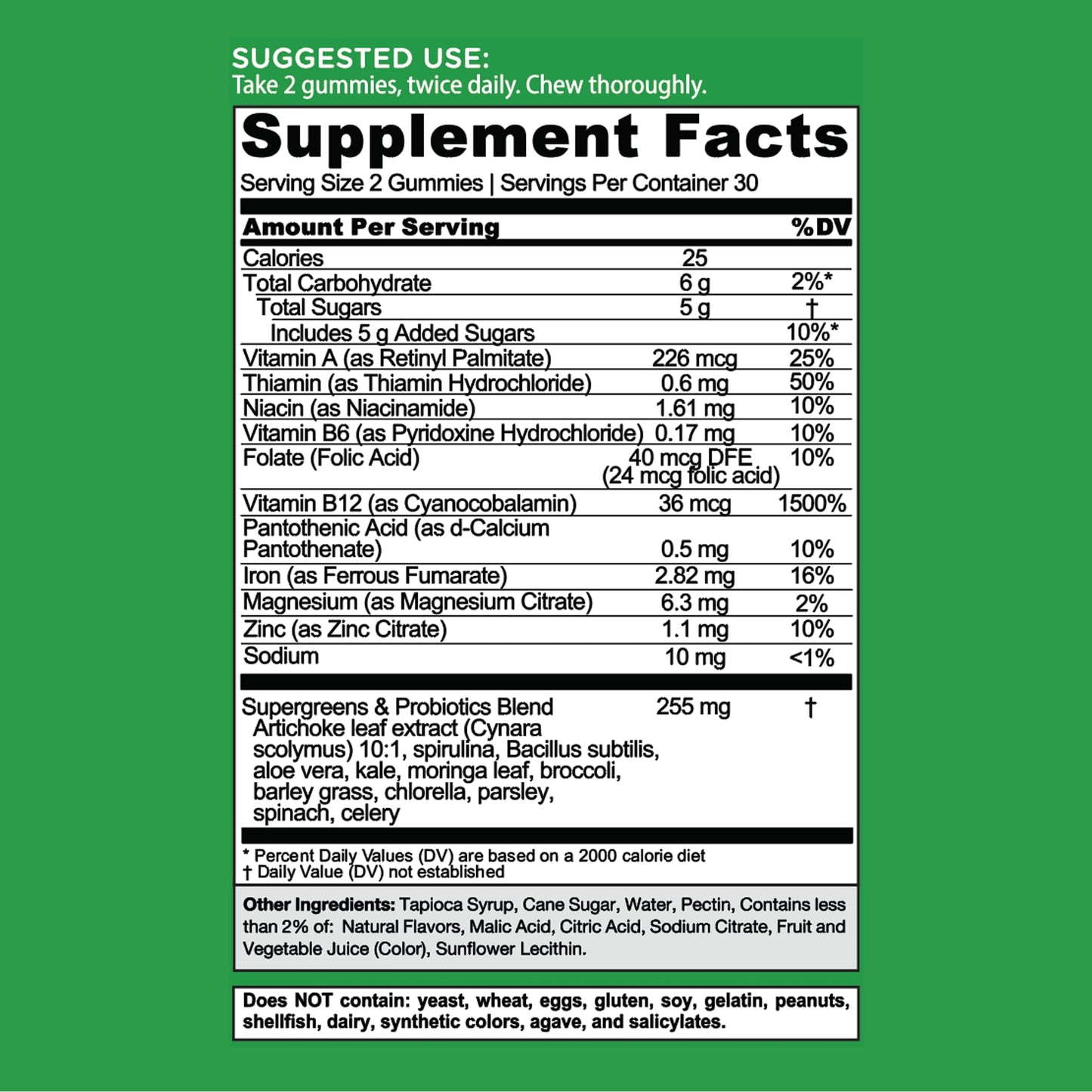 Goli Supergreens Gummies with Probiotics - Artichoke Leaf Extract, Spirulina, Kale, Vitamins A, B6, B12 - Vegan, Gluten-Free, Non-GMO - dailyvitalstore