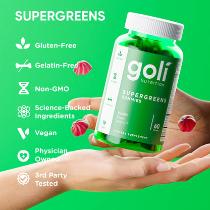 Goli Supergreens Gummies with Probiotics - Artichoke Leaf Extract, Spirulina, Kale, Vitamins A, B6, B12 - Vegan, Gluten-Free, Non-GMO - dailyvitalstore