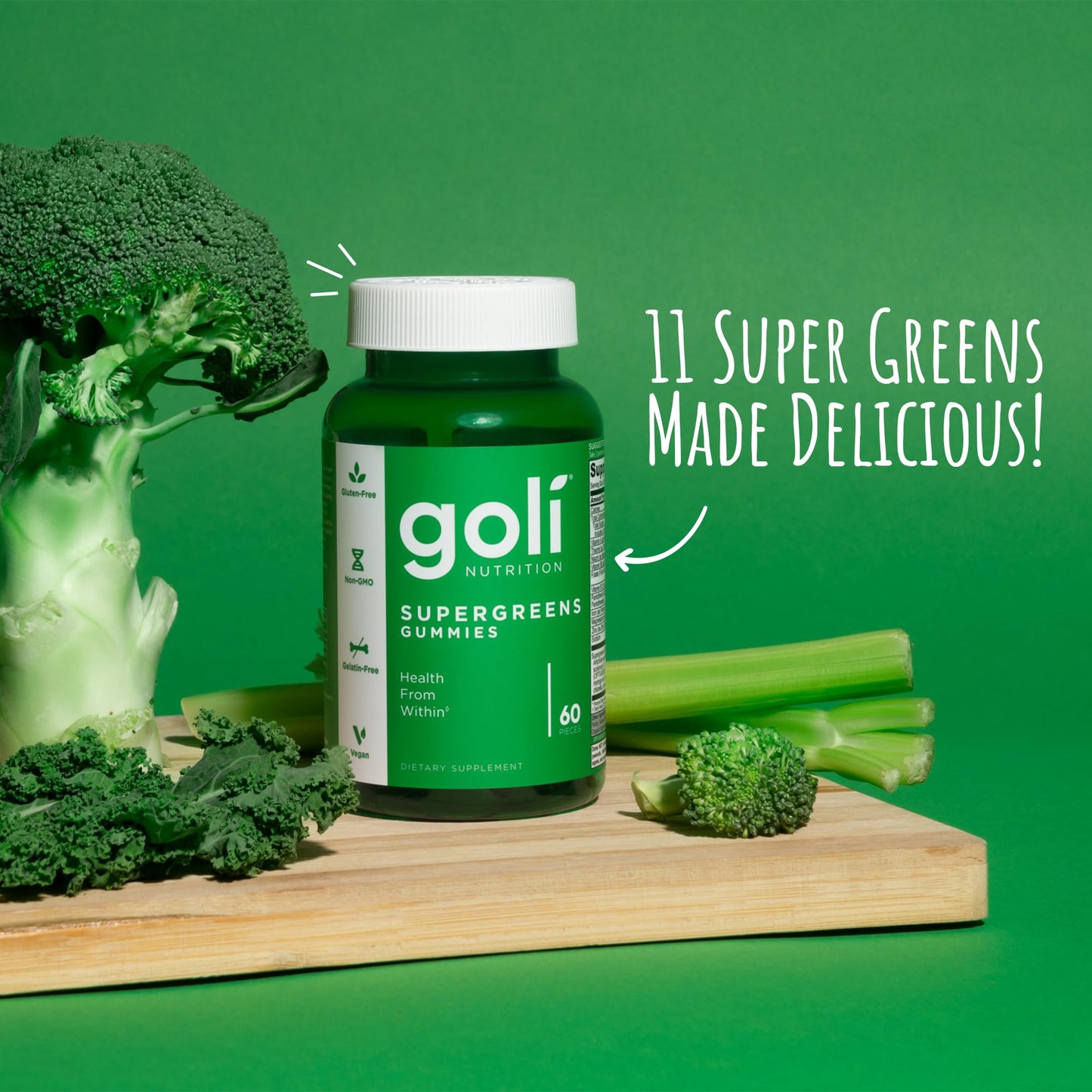 Goli Supergreens Gummies with Probiotics - Artichoke Leaf Extract, Spirulina, Kale, Vitamins A, B6, B12 - Vegan, Gluten-Free, Non-GMO - dailyvitalstore