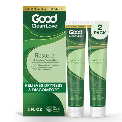 Good Clean Love Restore Moisturizing Vaginal Gel, pH-Balanced Vaginal Moisturizer, Water-Based Feminine Care with Aloe Vera & Lactic Acid, Reduces Dryness, Discomfort & Odor for Women, 2 Oz (2-Pack) - dailyvitalstore