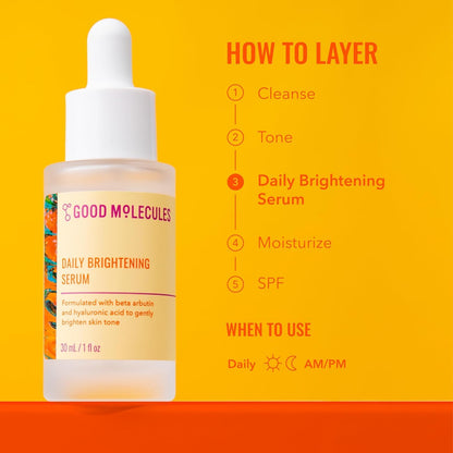 Good Molecules Daily Brightening Serum Pack 3 – 1 fl oz / 30 ml Each | Lightweight Brightening Serum with Beta Arbutin 3% & Hyaluronic Acid for Even-Looking Skin - dailyvitalstore