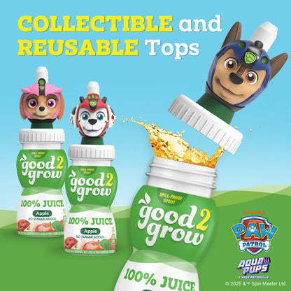 good2grow Apple Juice - 100% Juice Drinks for Kids, Fruit Juice No Sugar Added, 6 Fl Oz Juice Bottles with Spill-Proof PAW Patrol Character Tops (3 Pack) - dailyvitalstore