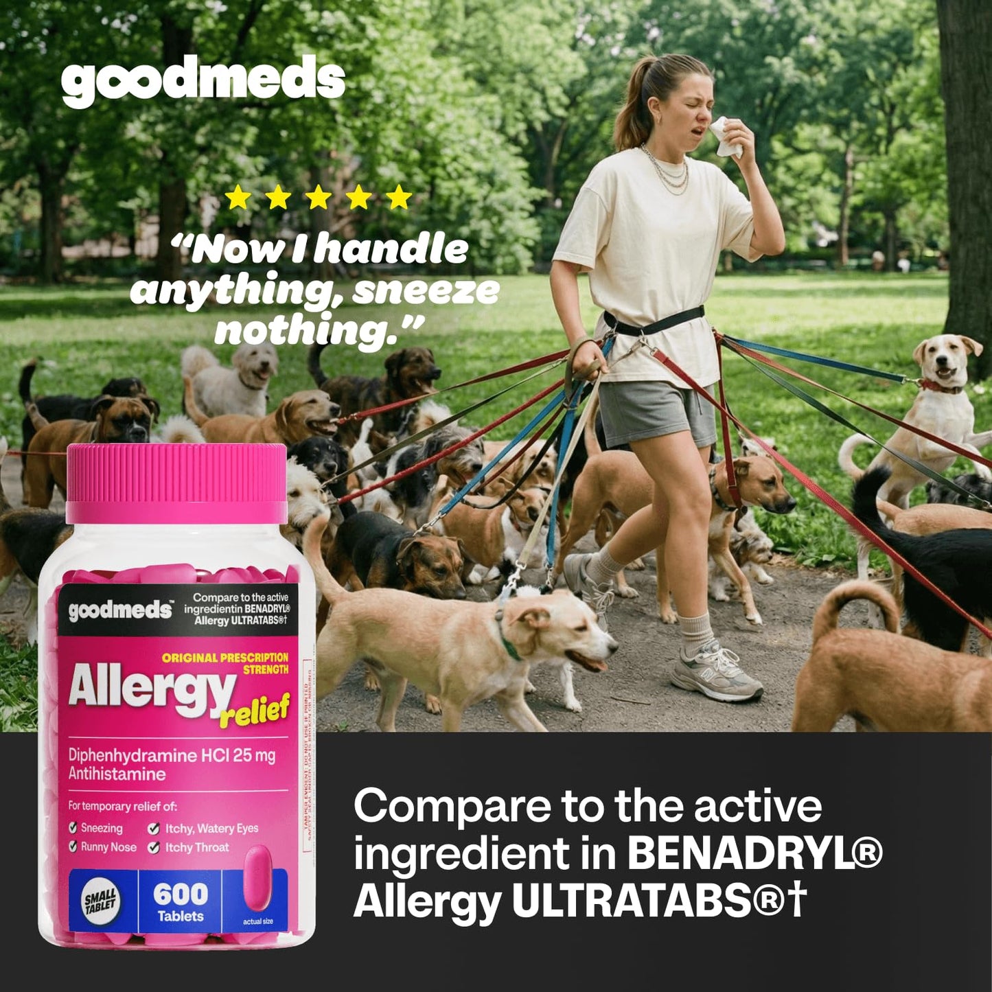 GoodMeds Allergy Medicine Antihistamine, Diphenhydramine HCl 25 mg | Children and Adults | Relieve Itchy Eyes, Runny Nose, Sneezing (25 mg, 600 Tablets) - dailyvitalstore