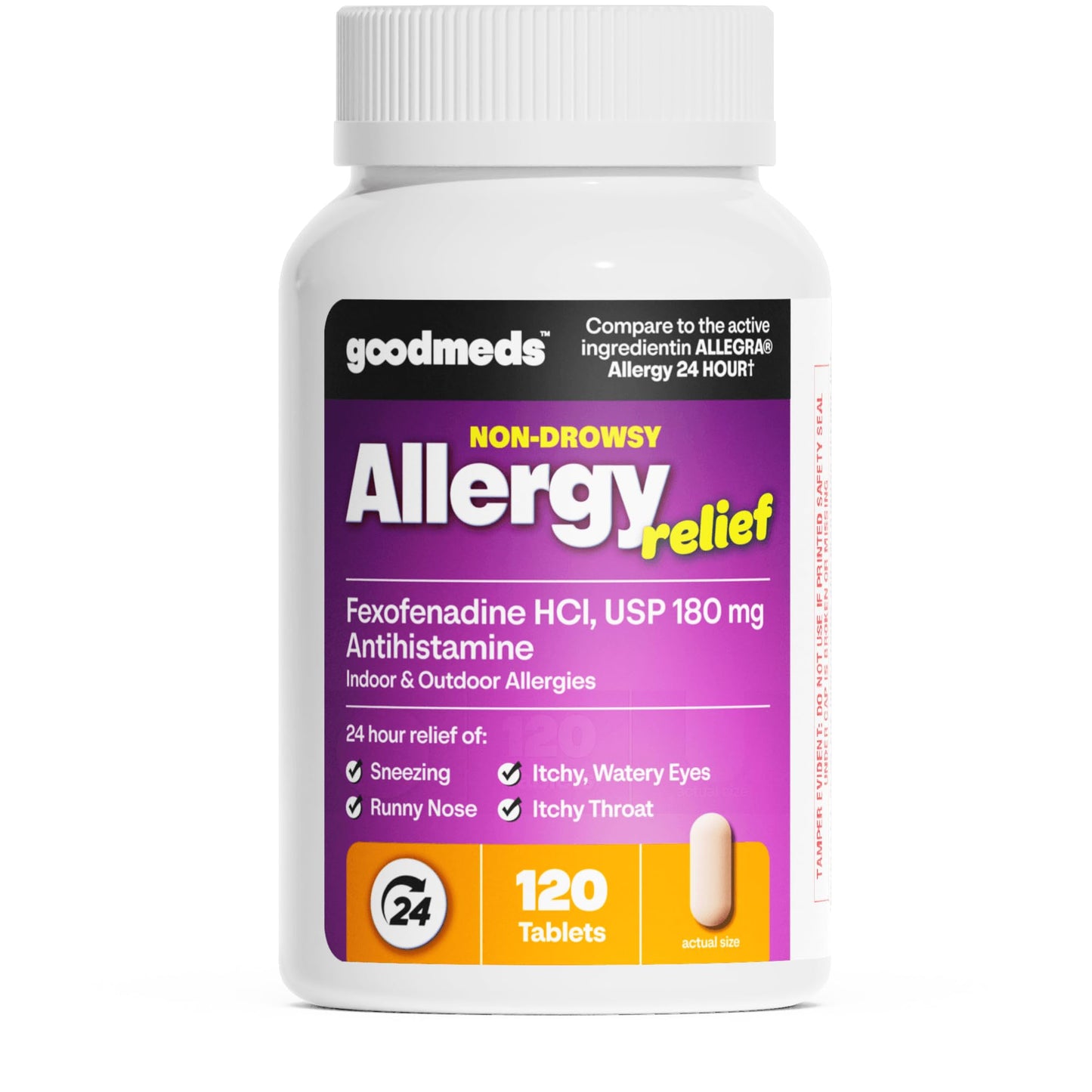 GoodMeds Compare to Allegra | Fexofenadine HCl 180mg | 24-Hour Allergy Relief, Non-Drowsy Antihistamine Generic Medicine for Allergies, Hay Fever, Itchy Eyes | for Kids & Adults (120 Count) - dailyvitalstore