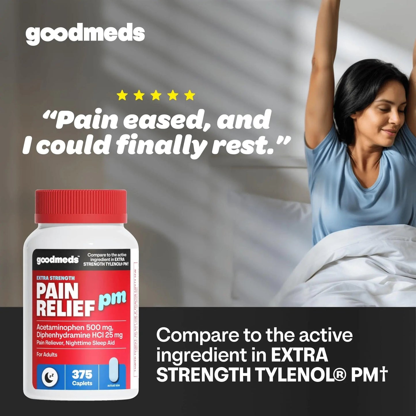 GoodMeds Compare to Tylenol PM PM Pain Reliever & Sleep Aid, Generic Acetaminophen 500mg, Fast-Acting, Extra Strength for Headaches, Migraines, Aches | Non-Habit Forming (375 Count) - dailyvitalstore