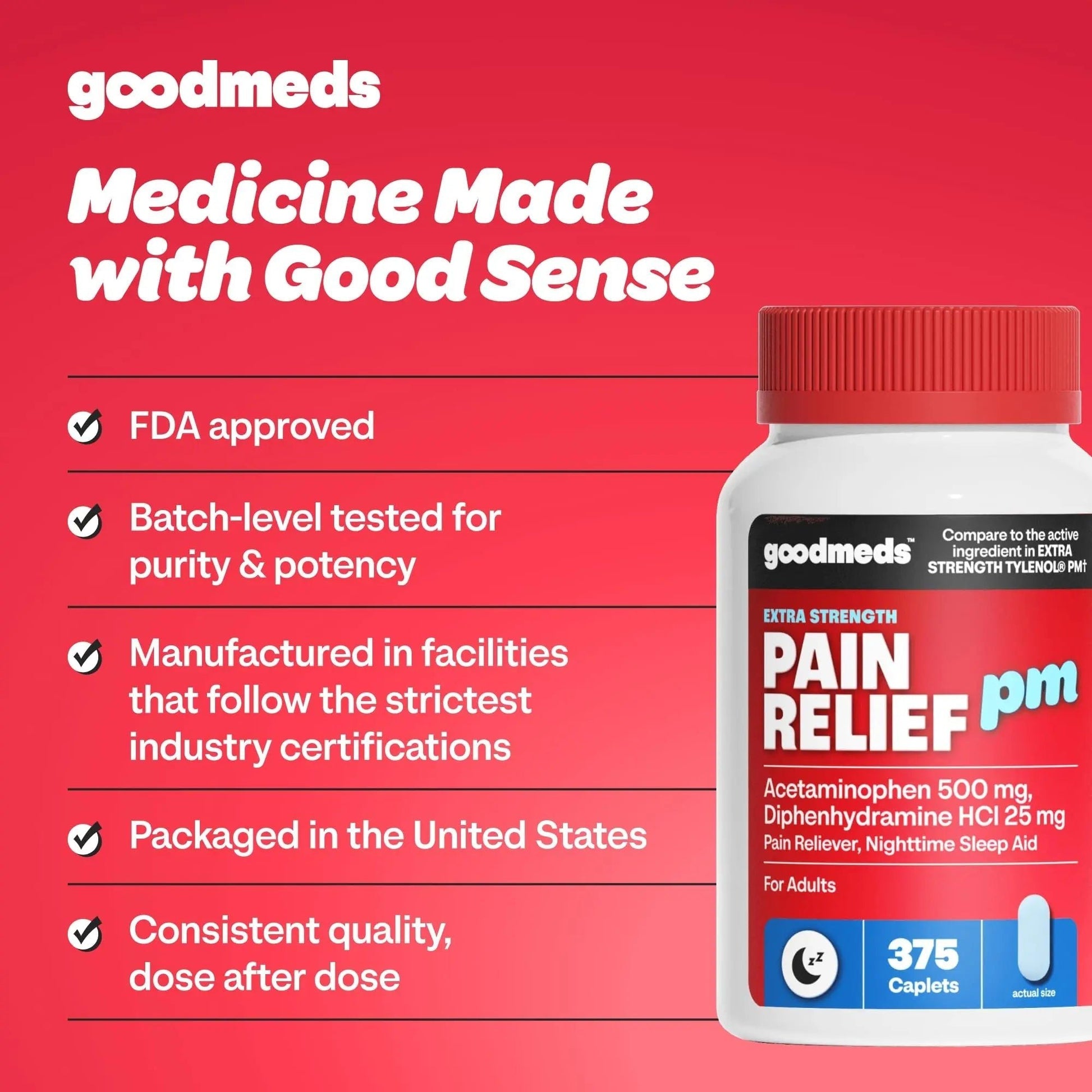 GoodMeds Compare to Tylenol PM PM Pain Reliever & Sleep Aid, Generic Acetaminophen 500mg, Fast-Acting, Extra Strength for Headaches, Migraines, Aches | Non-Habit Forming (375 Count) - dailyvitalstore